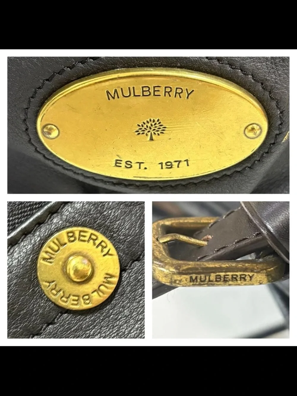 Mulberry Black Leather Shoulder Tote with Brass Hardware